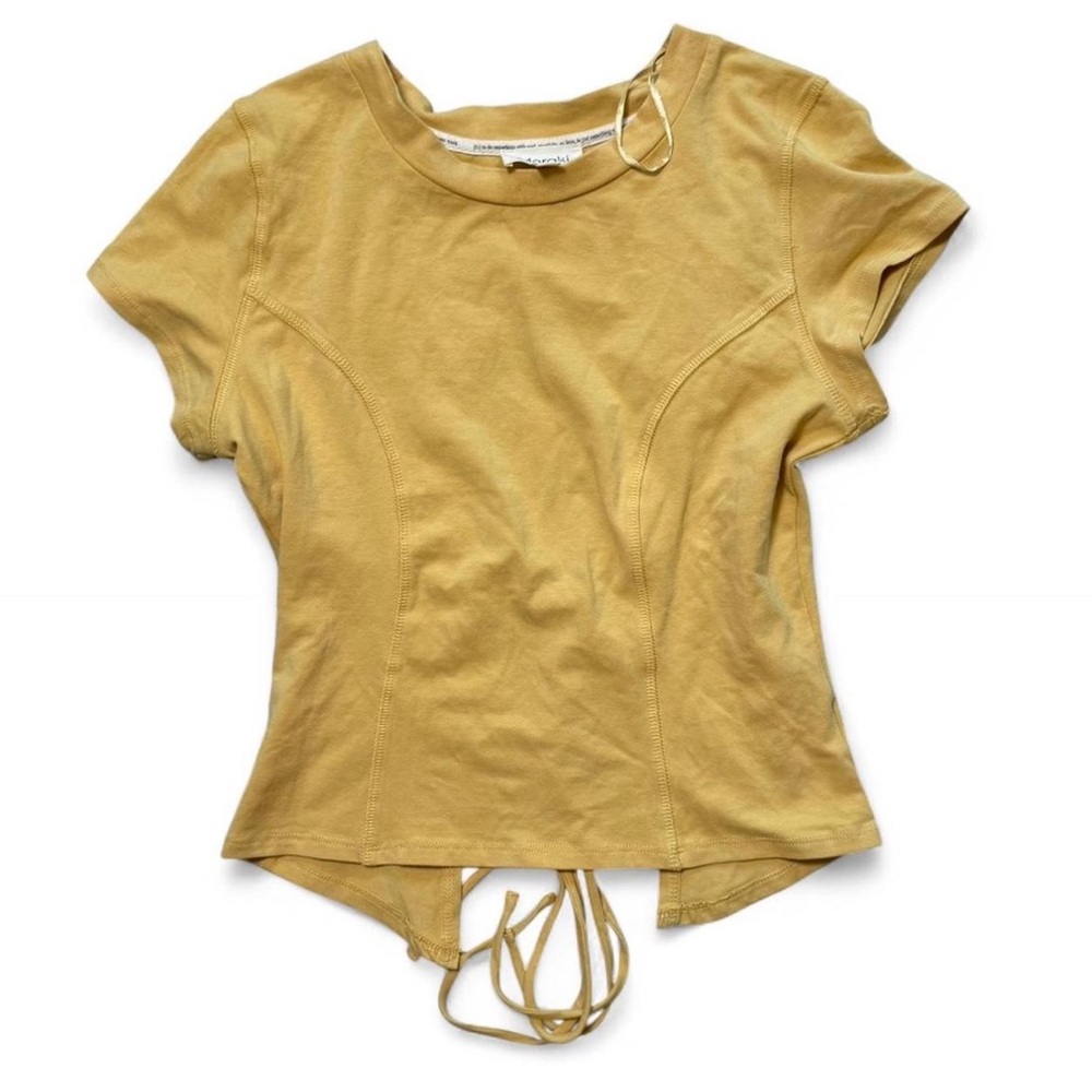 Meraki Yellow Cropped Short Sleeve Women's Top with Back Design